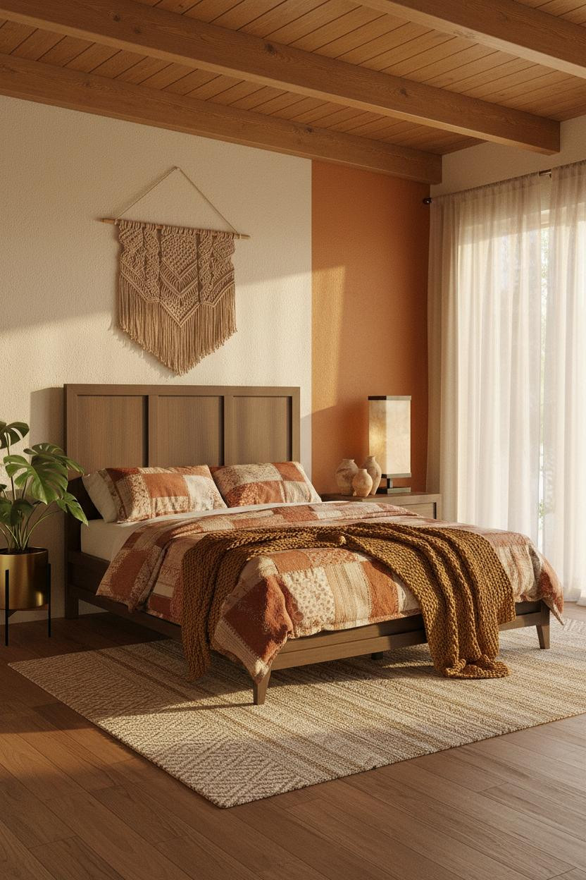 70s Bedroom Eclectic Wood Beams
