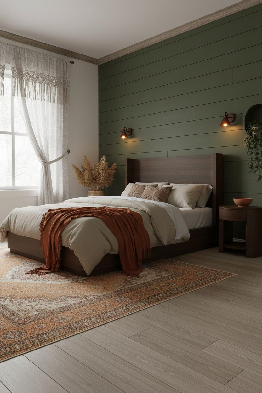 70s Bedroom Boho Olive Shiplap Layered