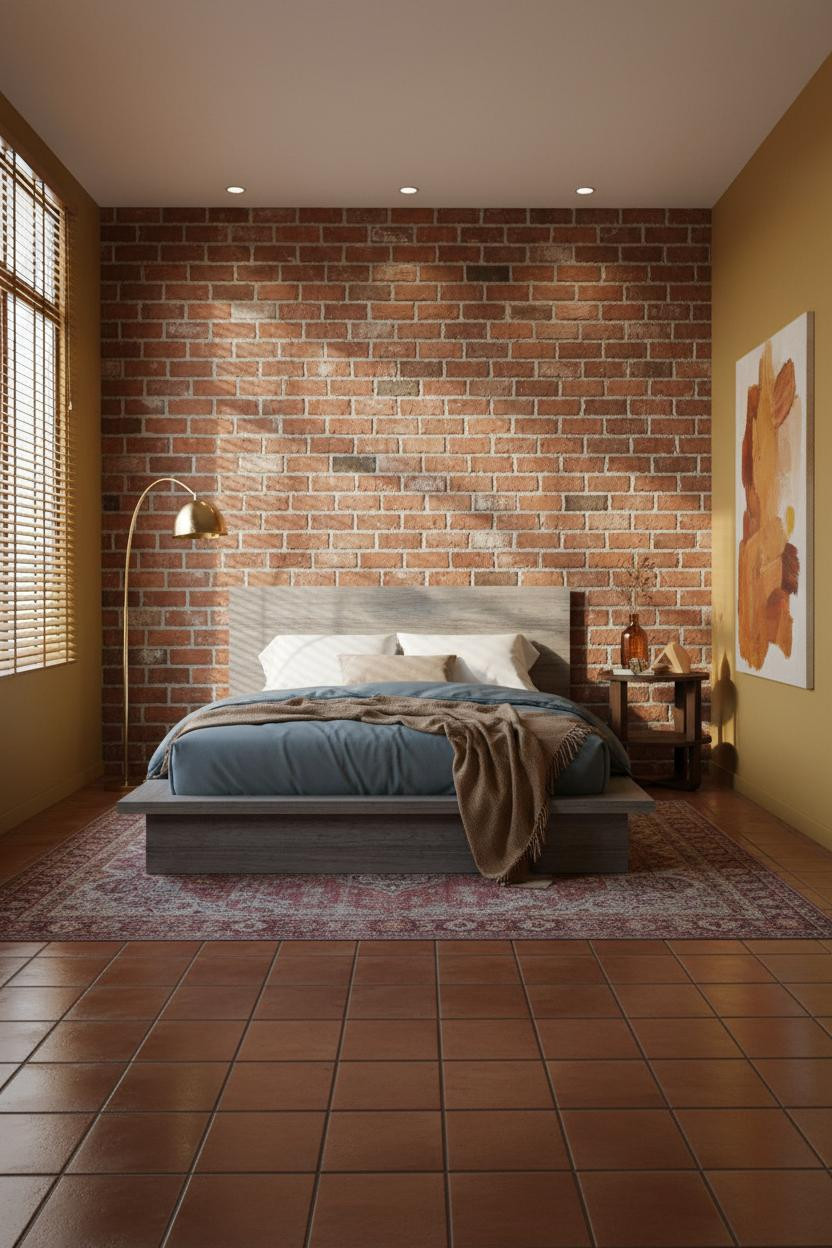70s Bedroom Maximalist Terracotta Brick