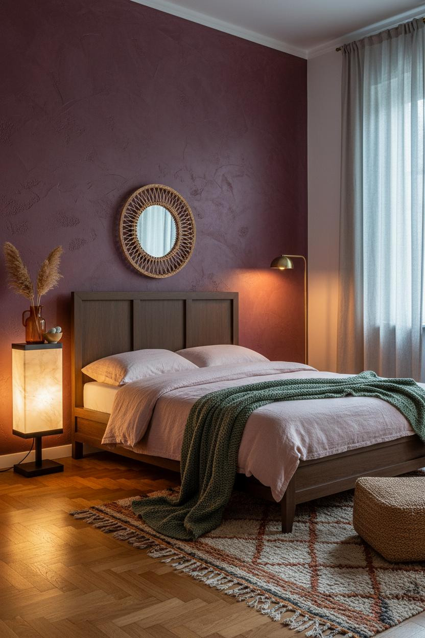 70s Bedroom Maximalist Vintage Plum Walls