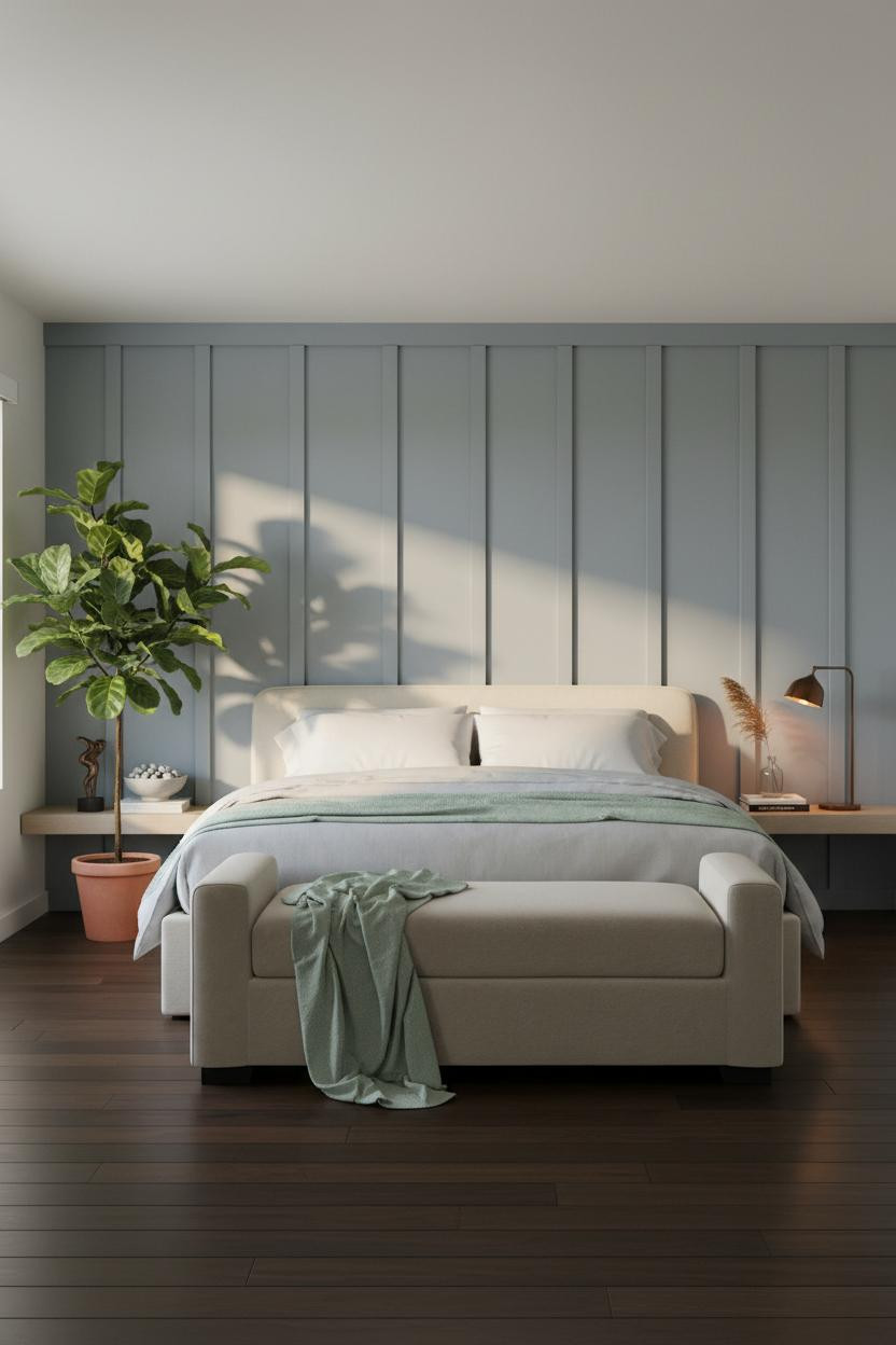 Coastal Blue Bedroom Denim Board Batten Accent Wall