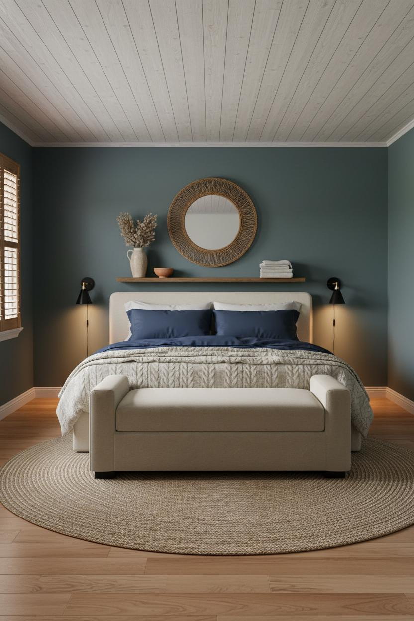 Coastal Blue Bedroom Driftwood Ceiling Master