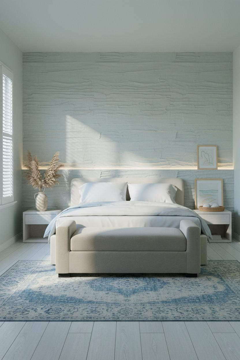 Coastal Blue Bedroom Seafoam Plaster Headwall