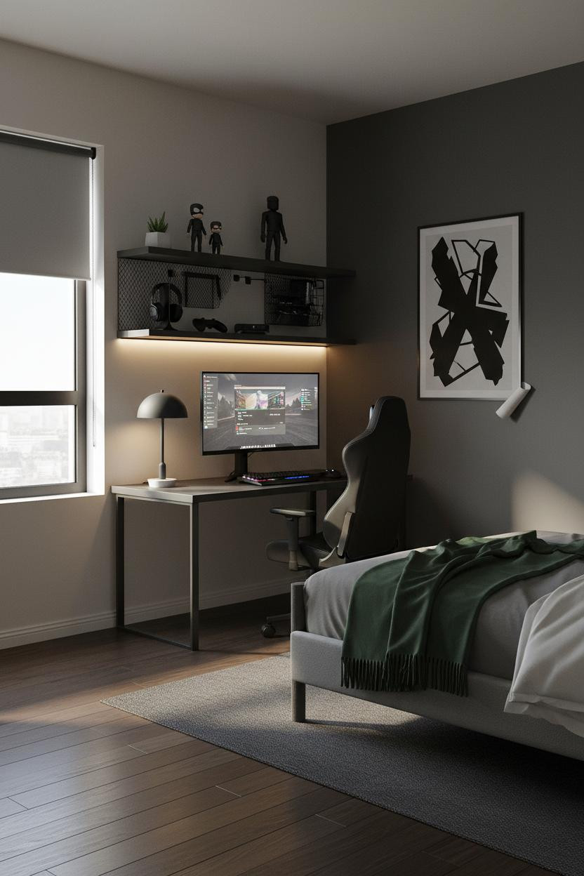 Small Gaming Bedroom Industrial Minimal Teen