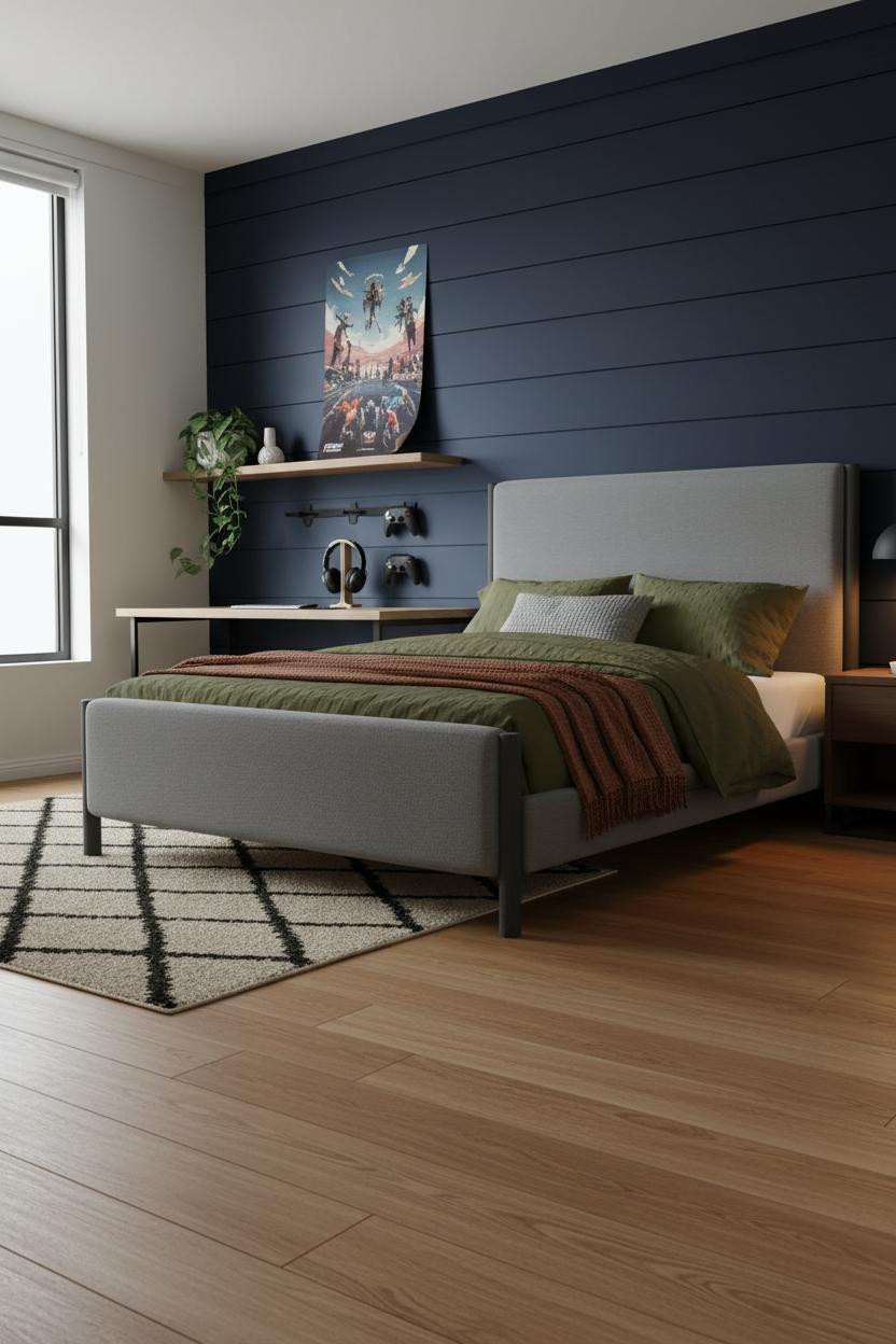 Small Gaming Bedroom Navy Board and Batten