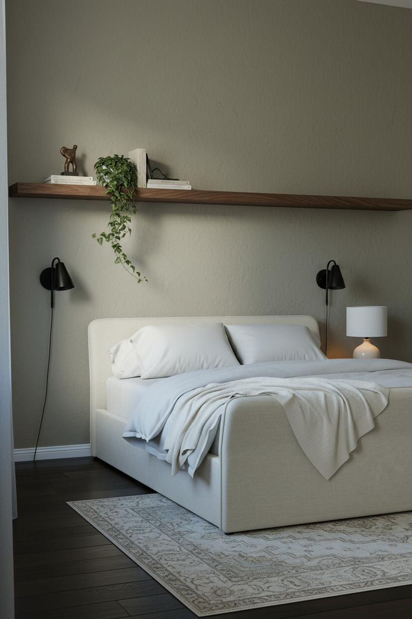 Primary Bedroom Walnut Shelf Sconces