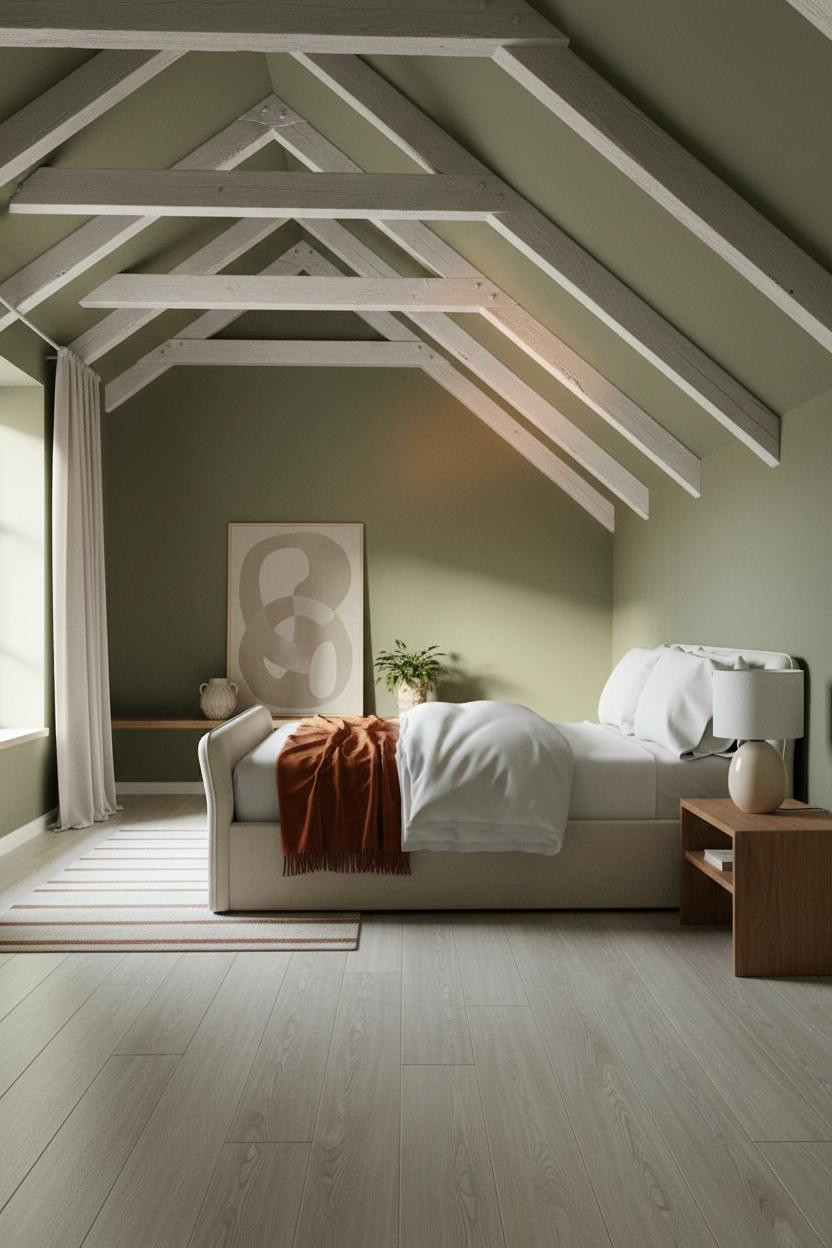 Primary Bedroom Attic Japandi Exposed Beams