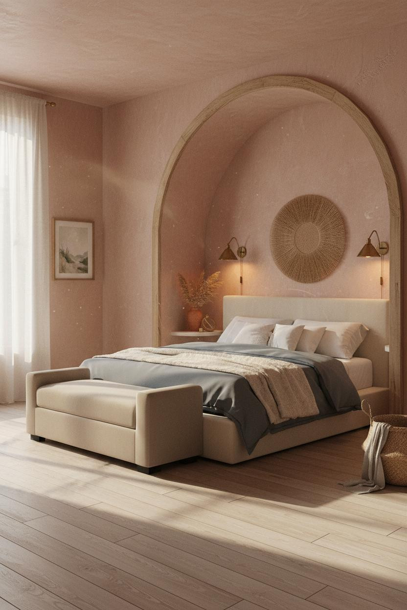 Coastal Grandma Bedroom Warm Plaster Arched