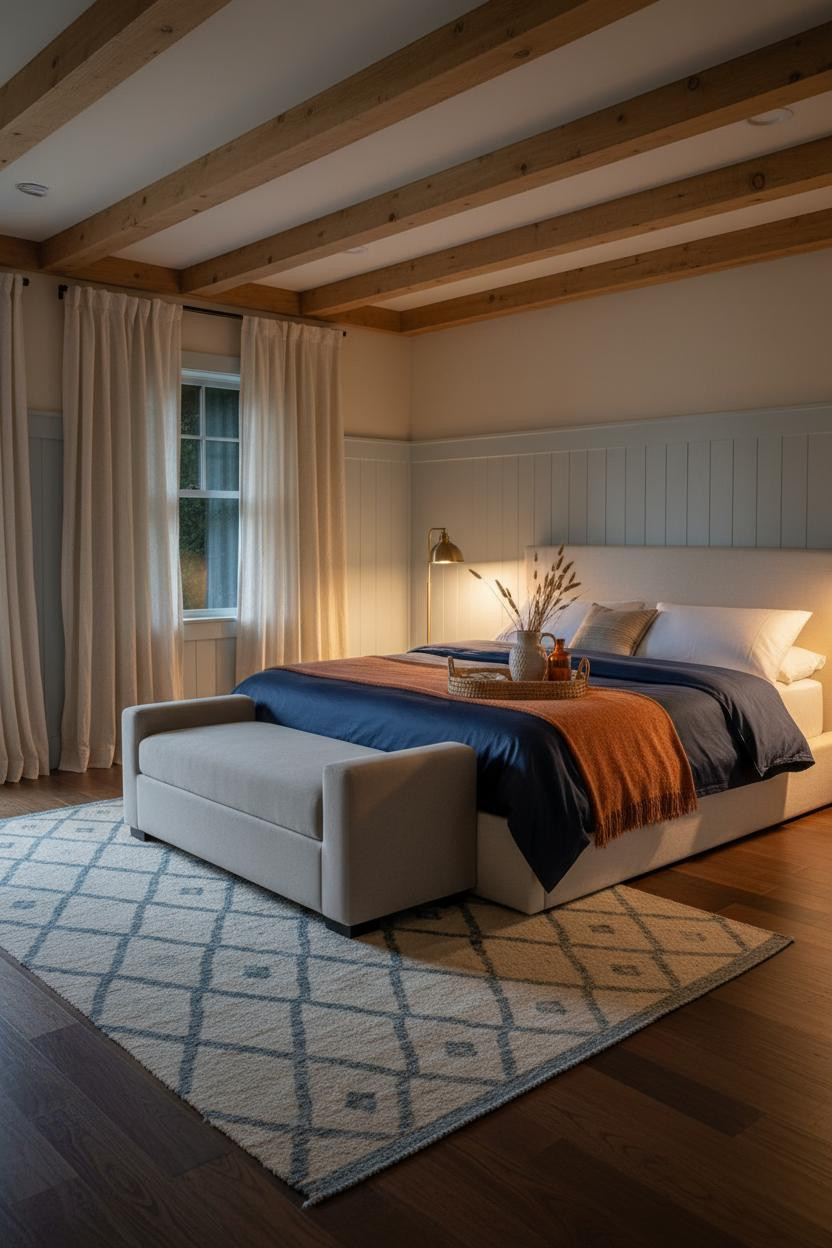 Coastal Grandma Bedroom Beams Beadboard