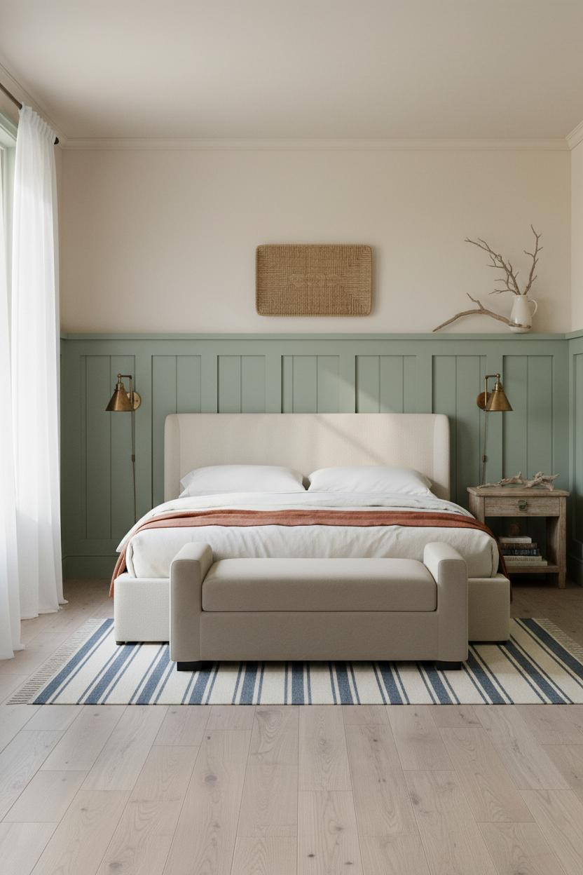 Coastal Grandma Bedroom Sage Wainscoting Cottage