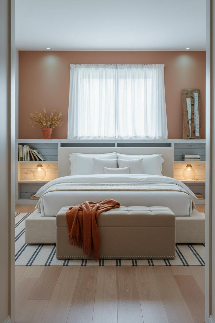 Coastal Grandma Bedroom Built In Shelves