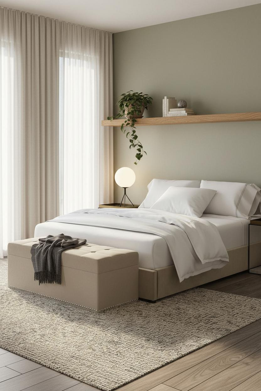 Small Bedroom Couples Japandi Floating Shelf