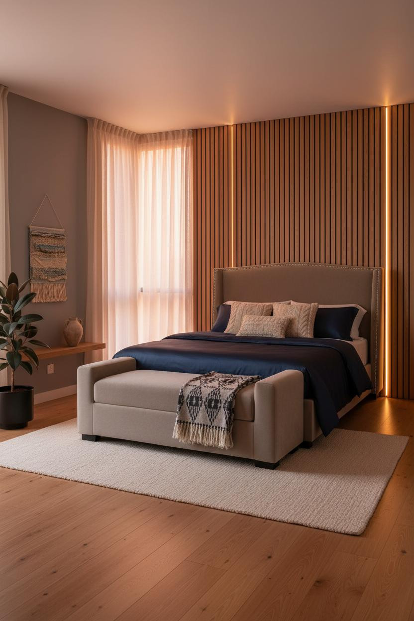 Small Bedroom Couples Oak Slats Coastal