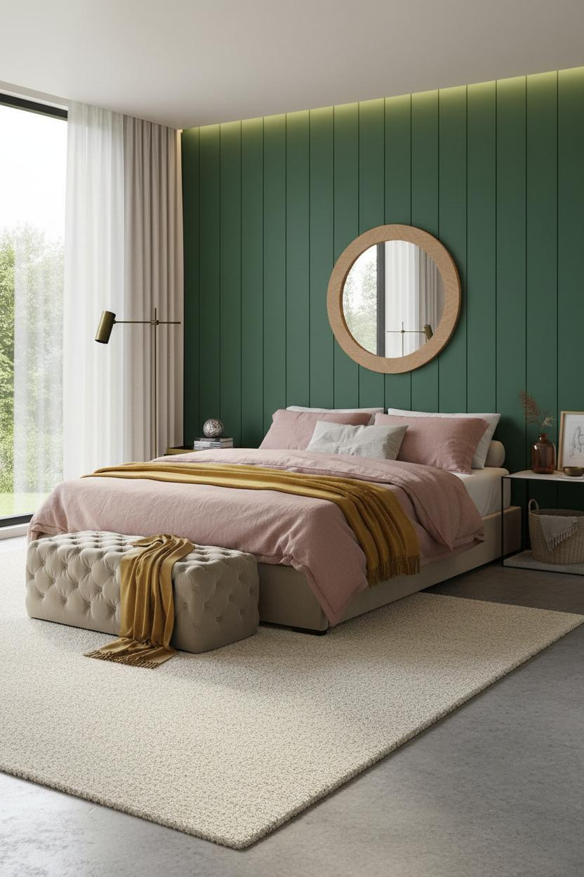 Small Bedroom Couples Scandi Forest Green