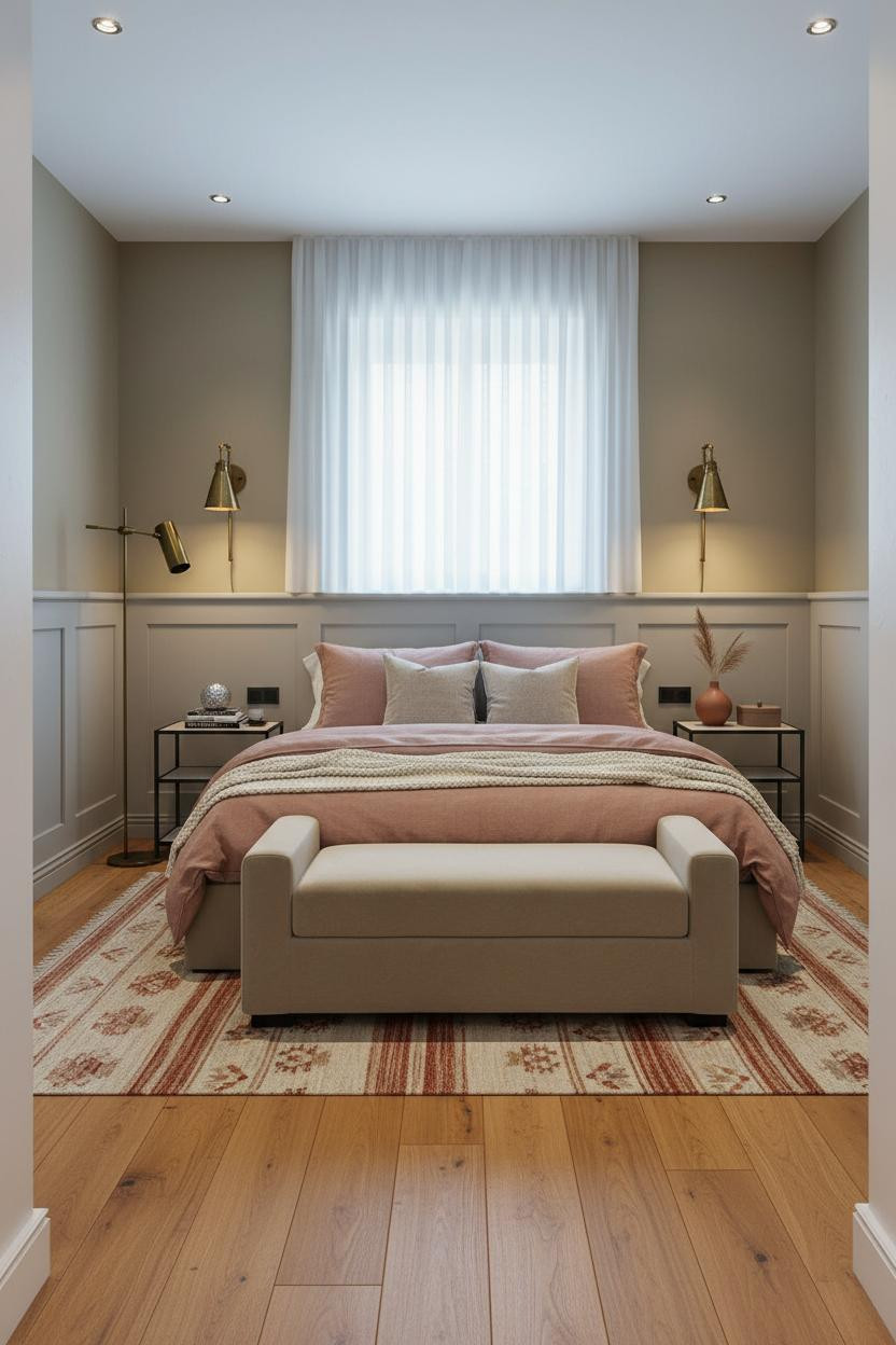 Small Bedroom Couples Farmhouse Wainscoting