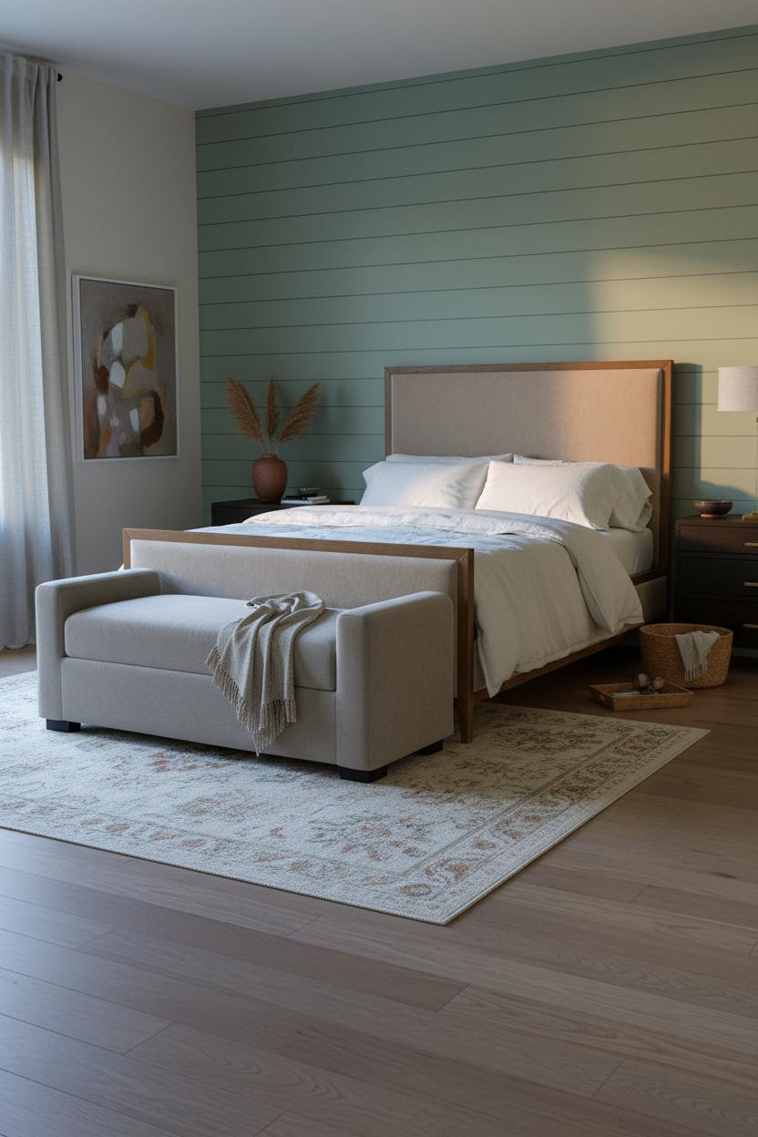 Small Bedroom Couples Sage Shiplap Design