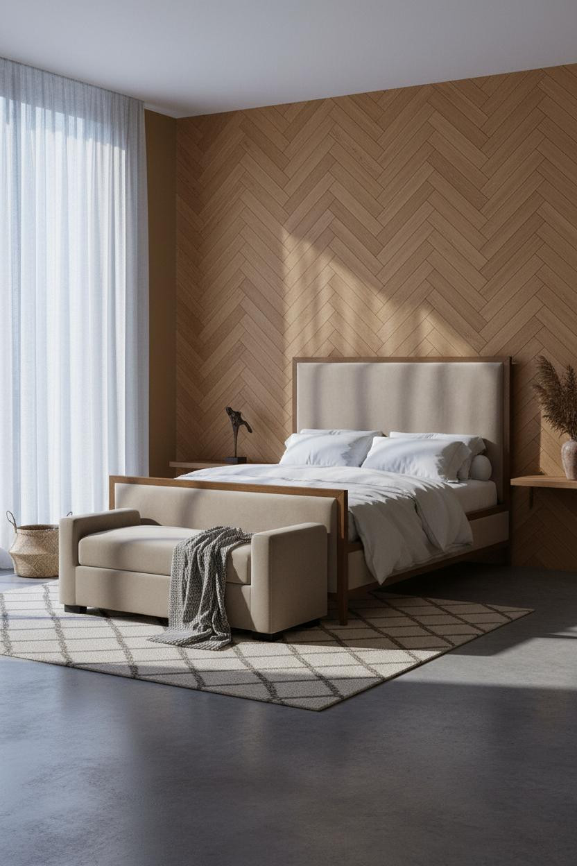 Small Bedroom Couples Herringbone Accent Wall
