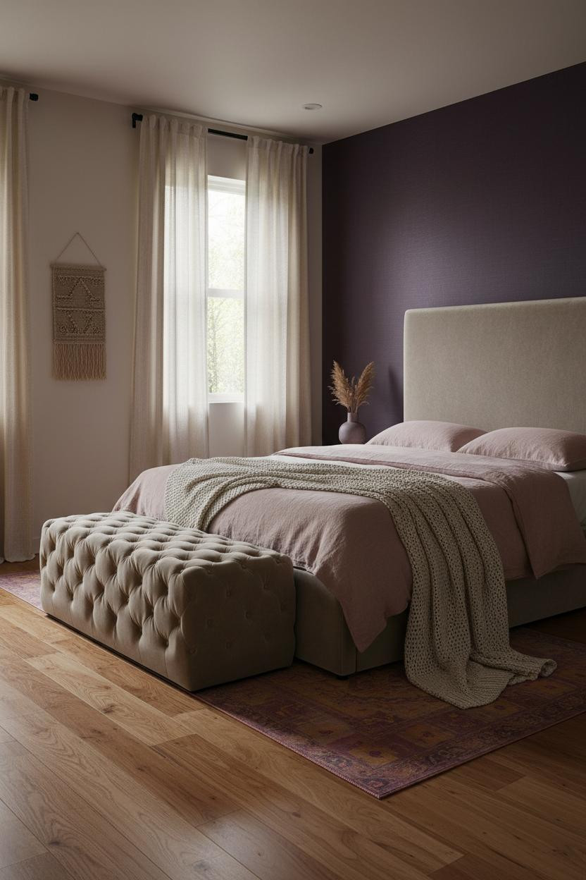 Moody Guest Bedroom Dark Aubergine Accent Wall Design