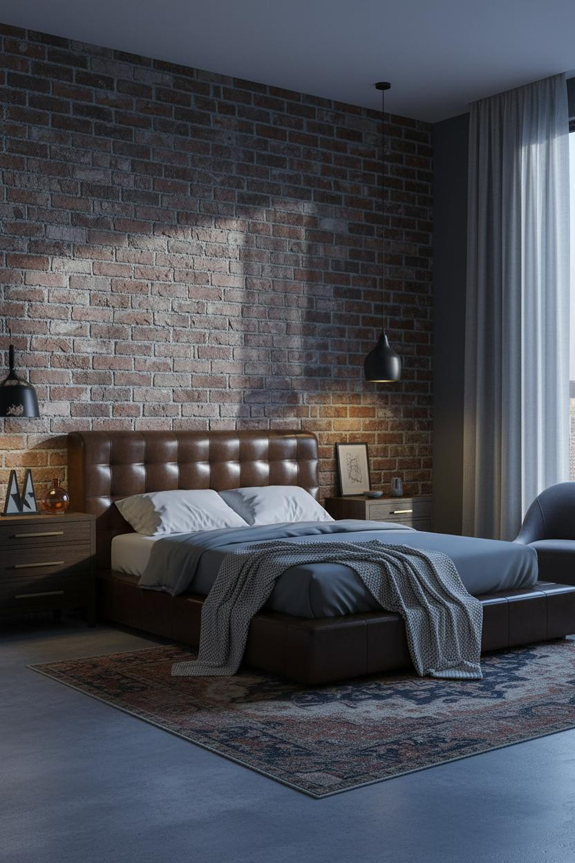 Moody Vintage Bedroom Exposed Brick Eclectic