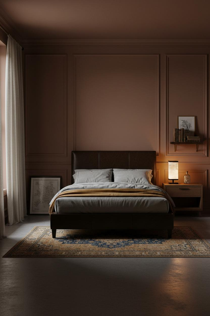 Moody Vintage Bedroom Wainscoting Brass Lamp
