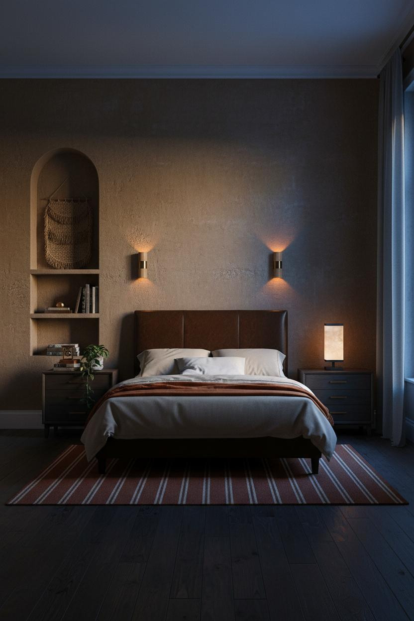 Moody Vintage Bedroom Dark Plaster Lamplight
