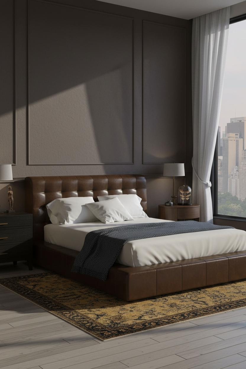 Moody Vintage Bedroom Charcoal Wainscoting