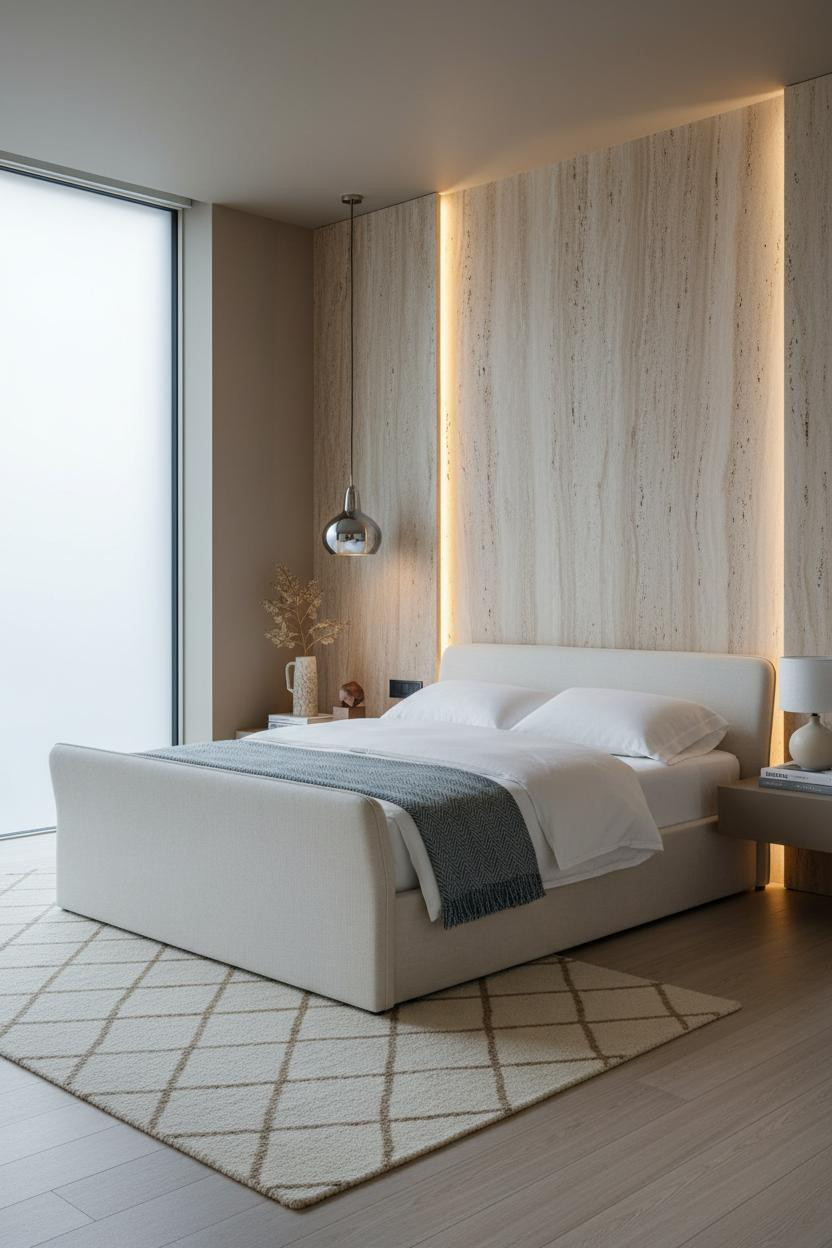 Luxury Bedroom Master Travertine Headboard Modern