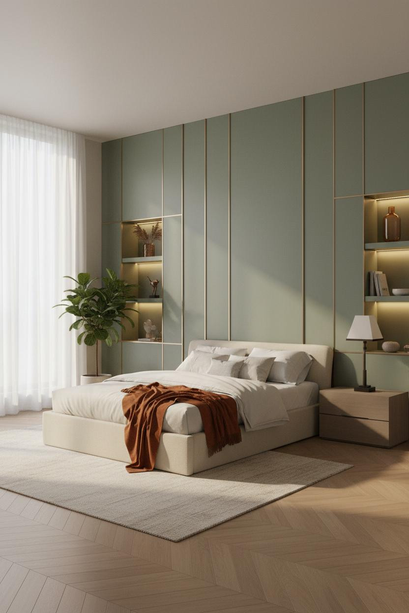 Luxury Bedroom Master Sage Paneling Modern Bed