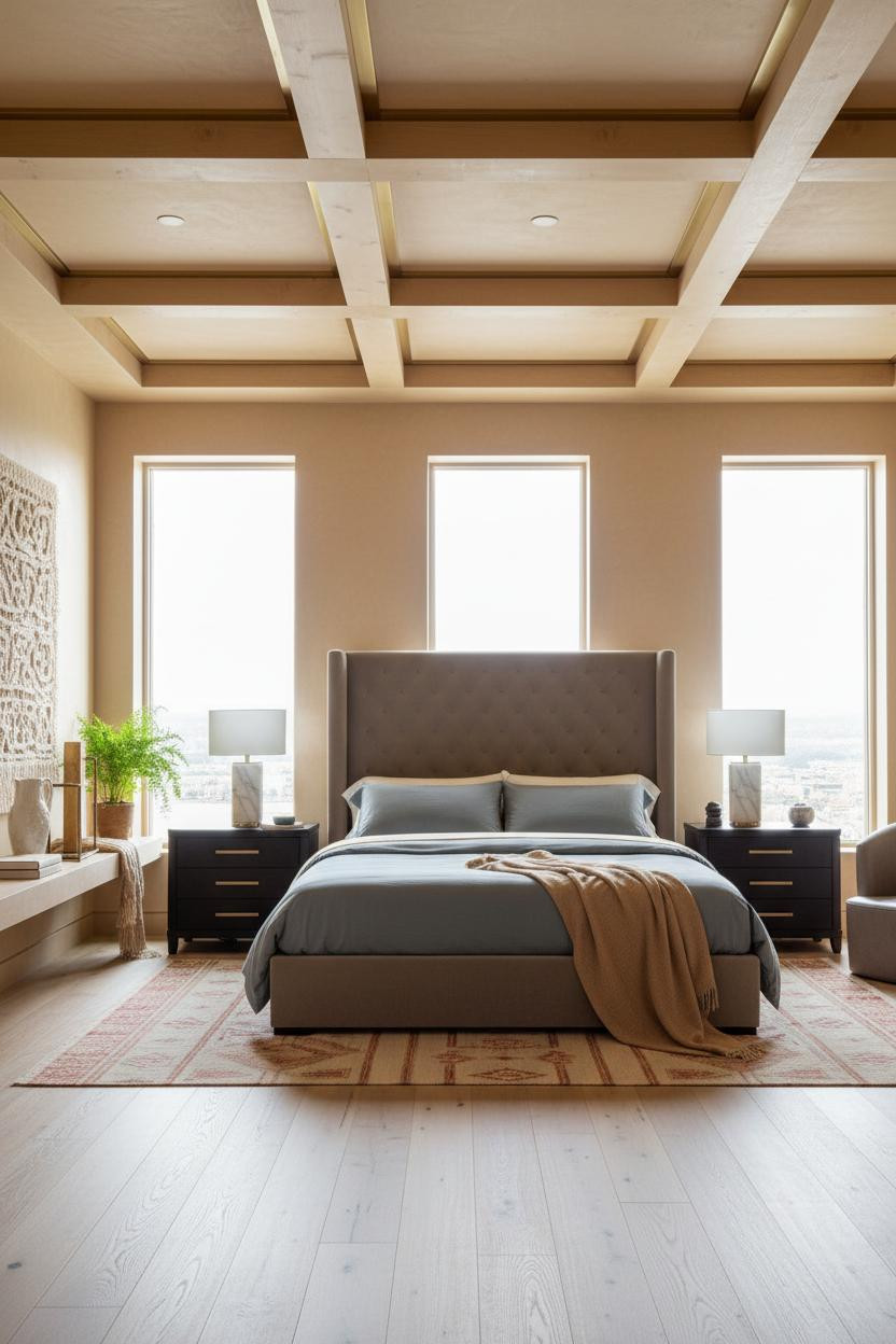 Luxury Bedroom Master Coffered Ceiling Modern Bed