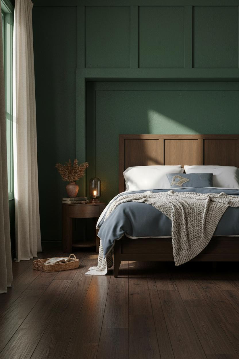 Rustic Bedroom Farmhouse Forest Green Walls