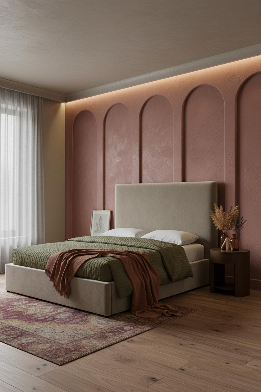 Rustic Bedroom Dusty Rose Wainscoting Farmhouse