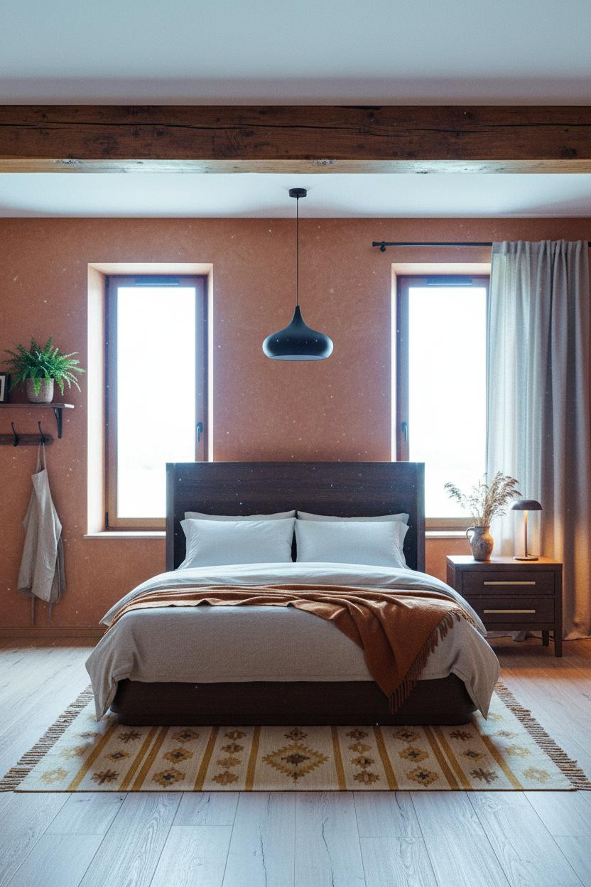 Rustic Bedroom Farmhouse Timber Beams Design