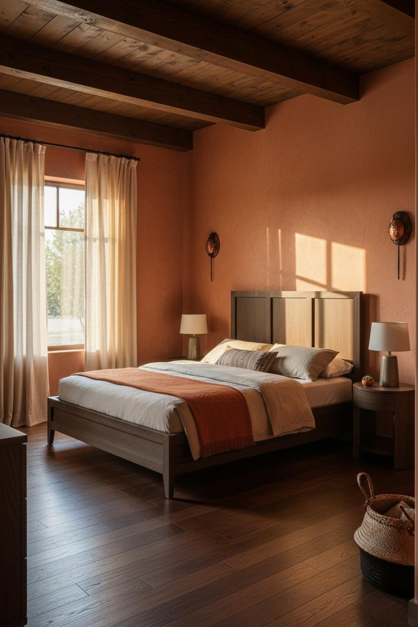 Western Chic Bedroom Rustic Wood Beams