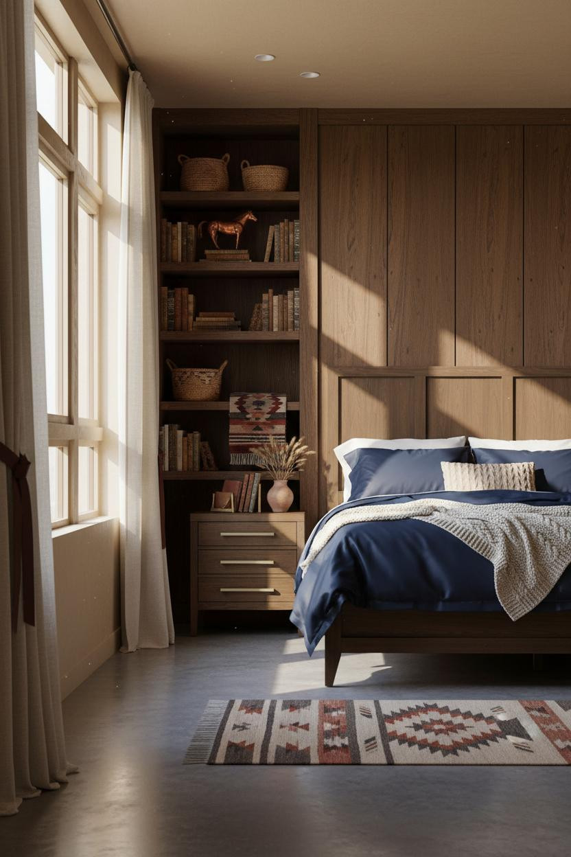 Western Bedroom Decor Walnut Shelving Navajo