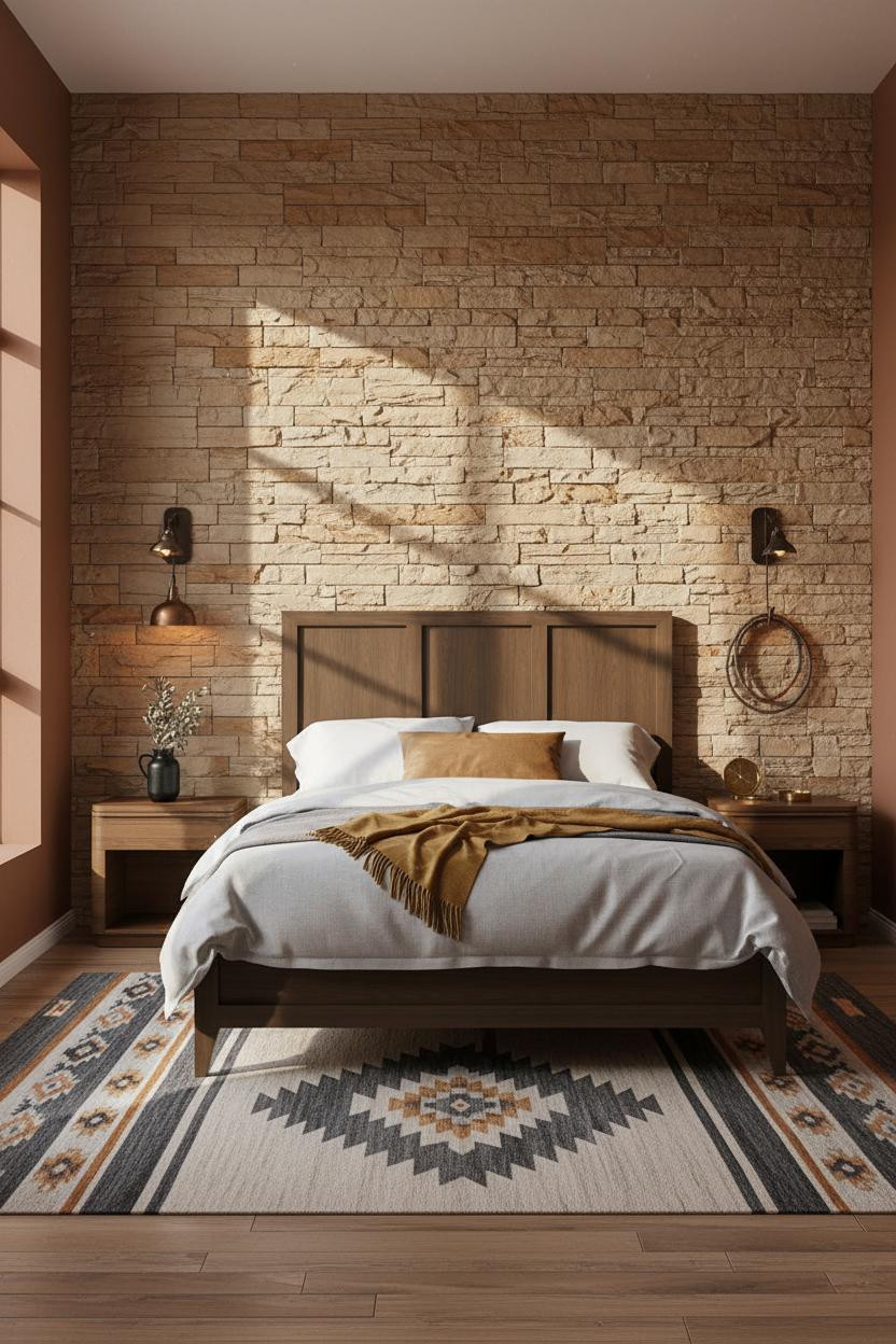 Western Bedroom Stone Accent Boho