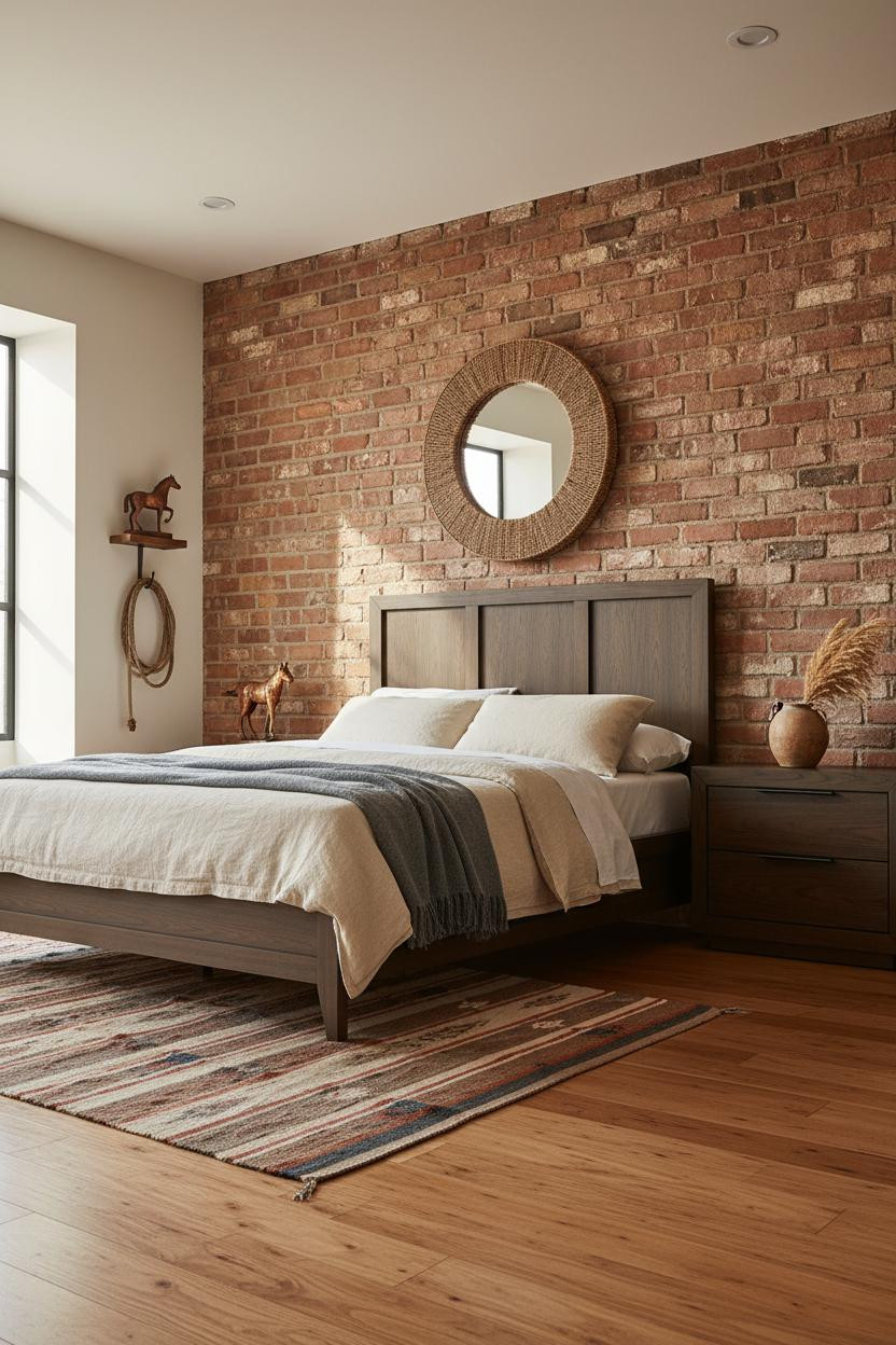 Western Bedroom Terracotta Brick Accent Wall