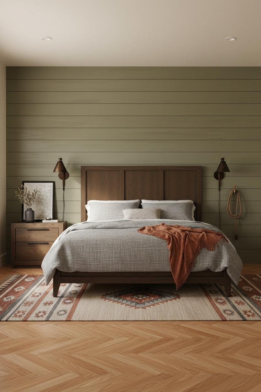 Western Chic Bedroom Olive Shiplap Accent