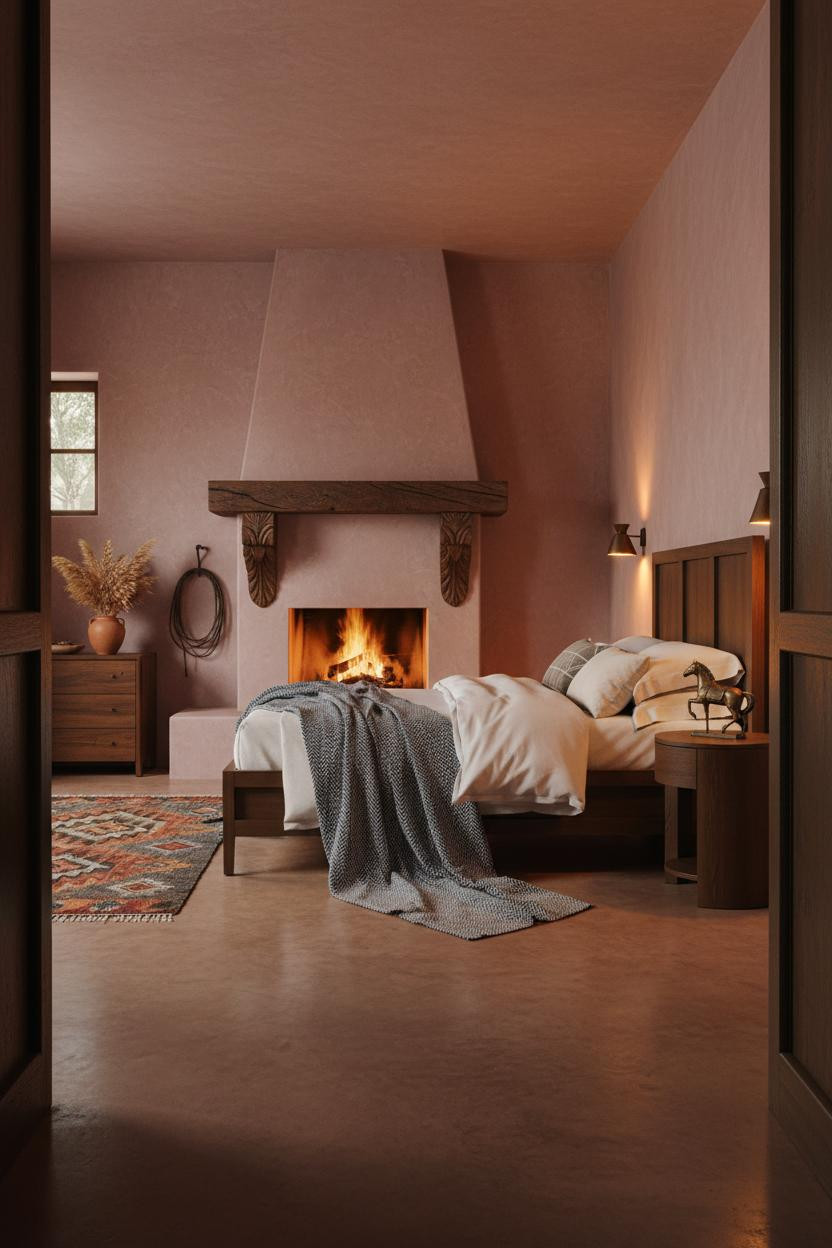 Western Chic Bedroom Fireplace Boho