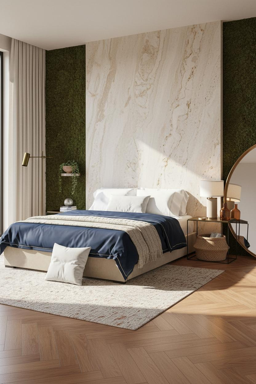 Luxury Bedroom Travertine Stone Accent Wall