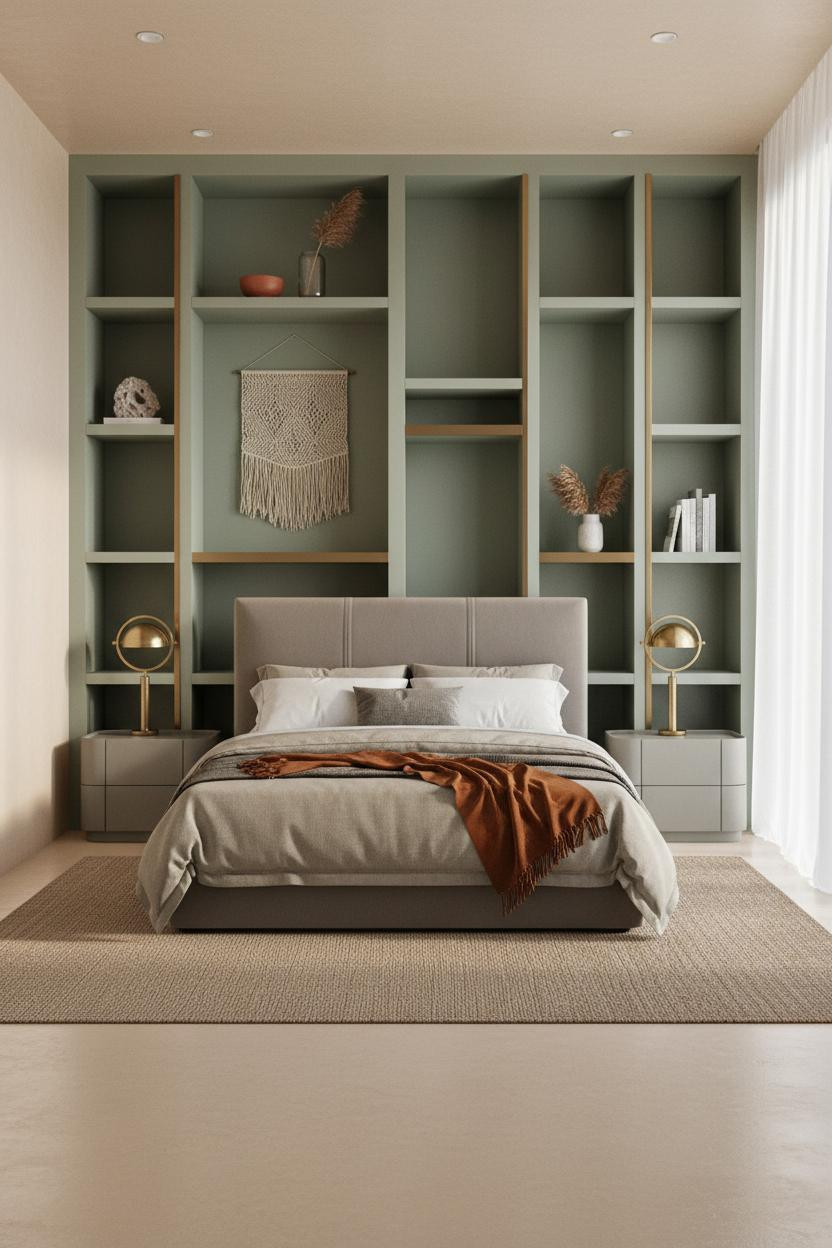 Luxury Bedroom Sage Shelving Coastal