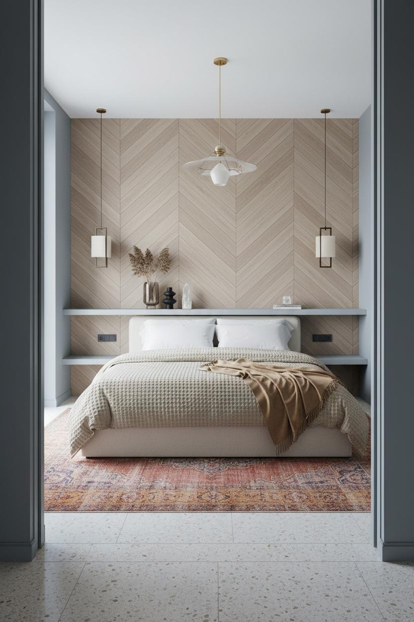 Luxury Bedroom Herringbone Accent Wall Design