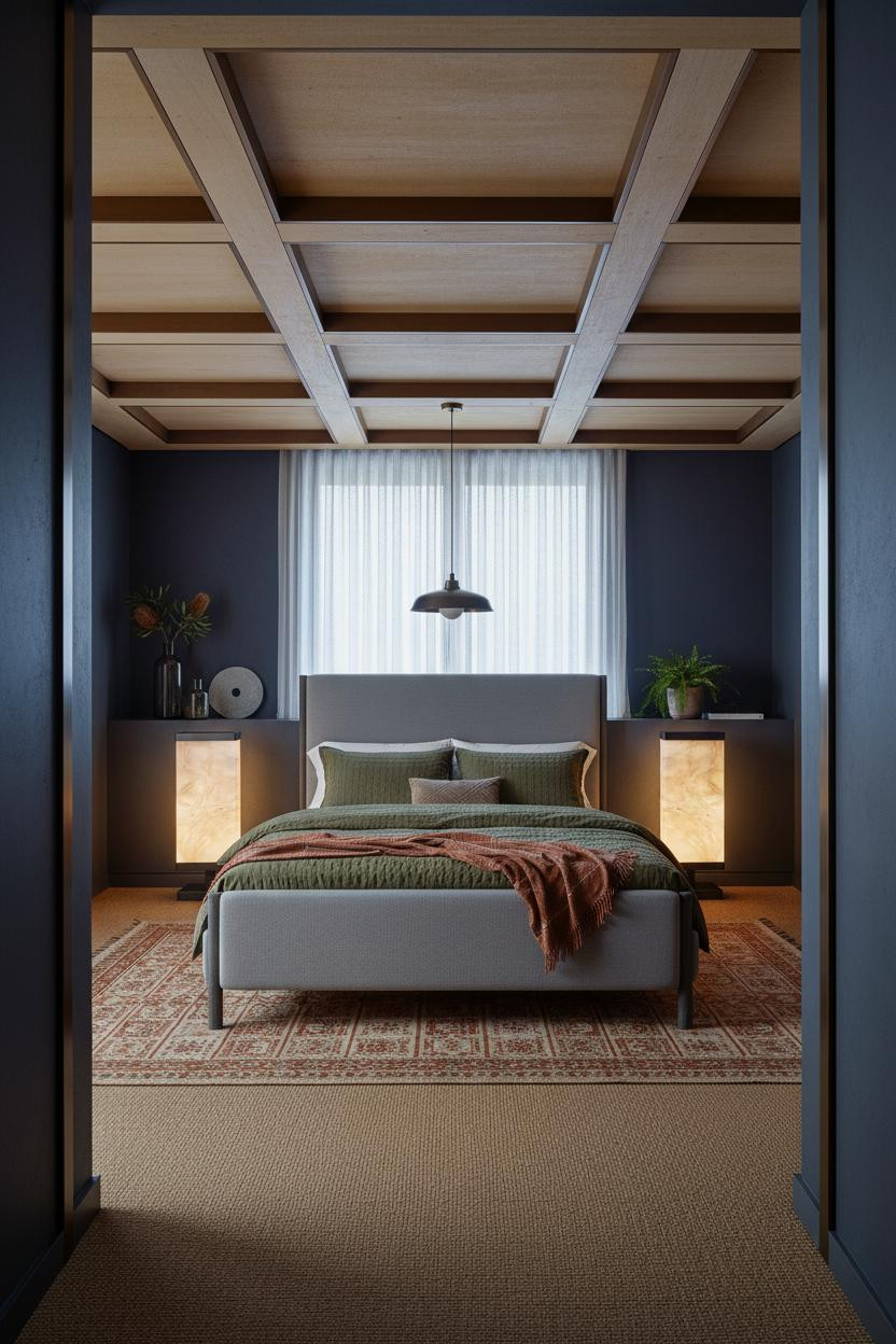 Modern Luxury Bedroom Coffered Ceiling Bronze