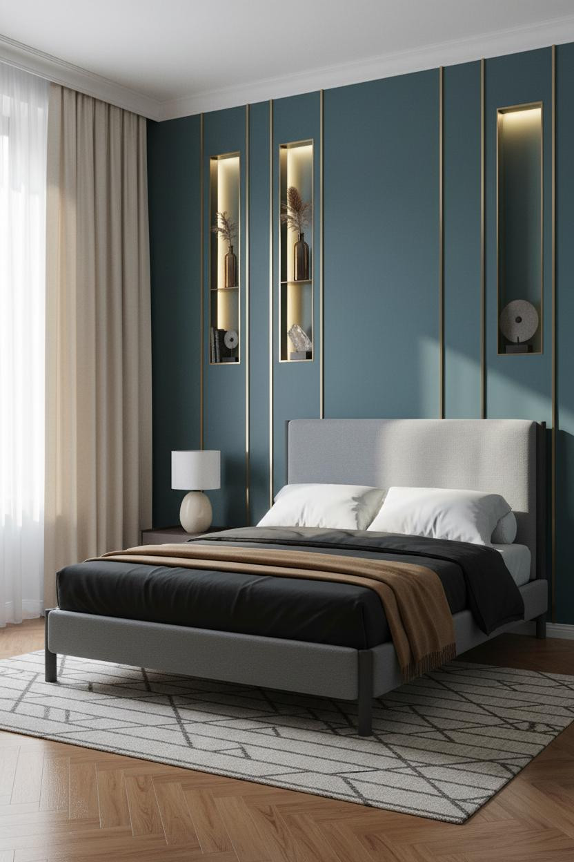 Luxury Bedroom Teal Accent Wall Modern