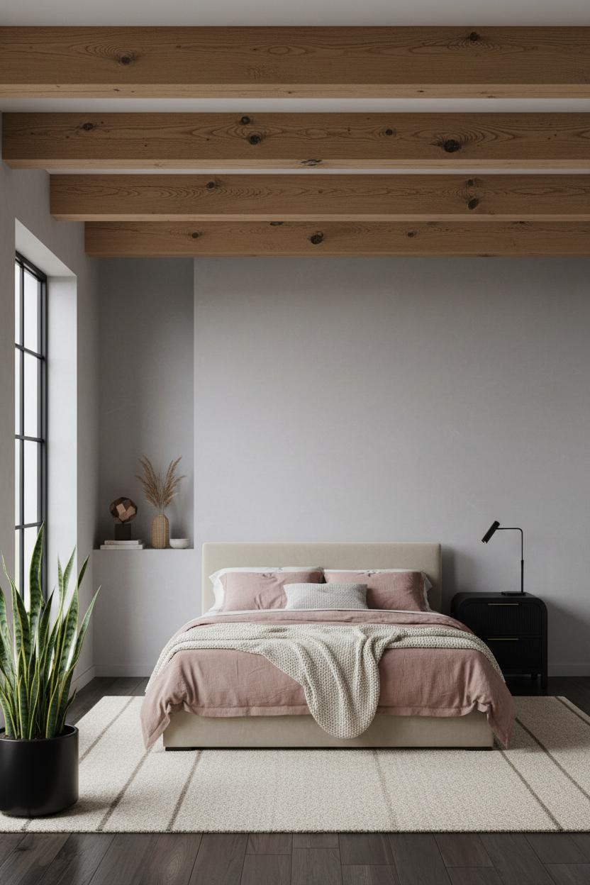 Cozy Loft Bedroom Exposed Beams Modern Farmhouse Design