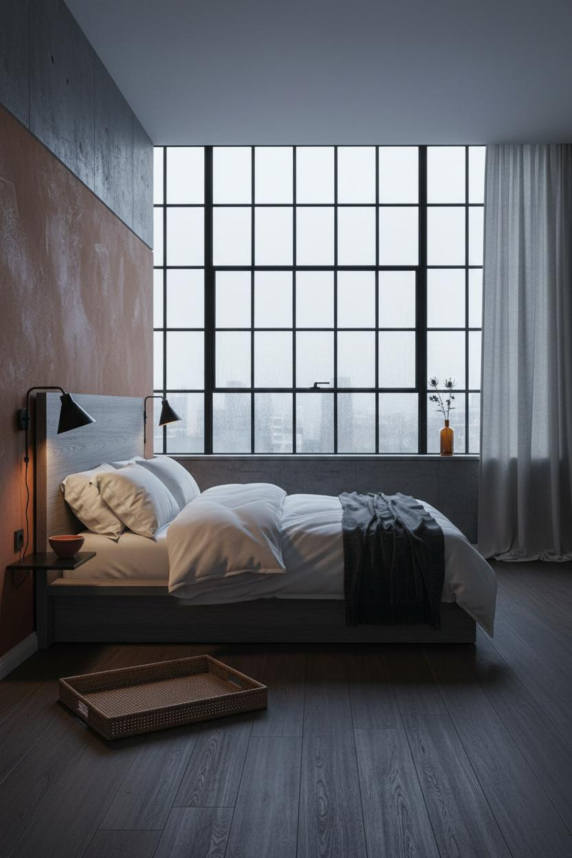 Cozy Loft Bedroom Industrial Window Design