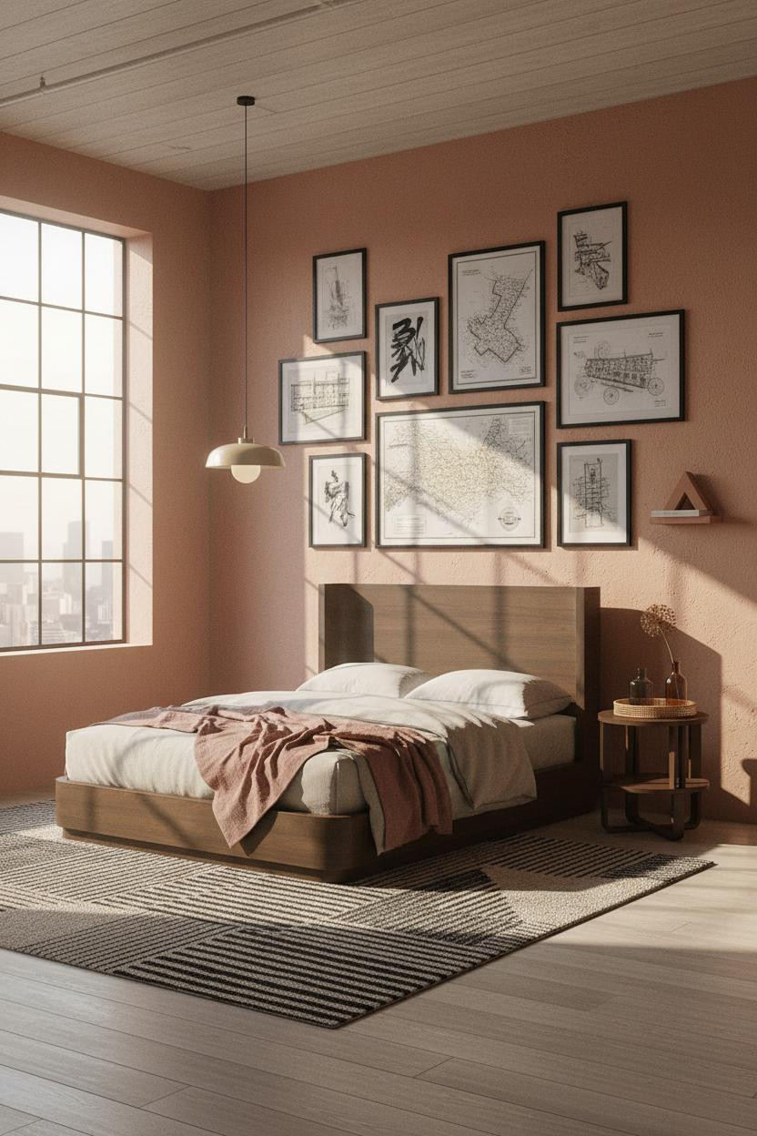 Cozy Loft Bedroom Gallery Wall MCM Design
