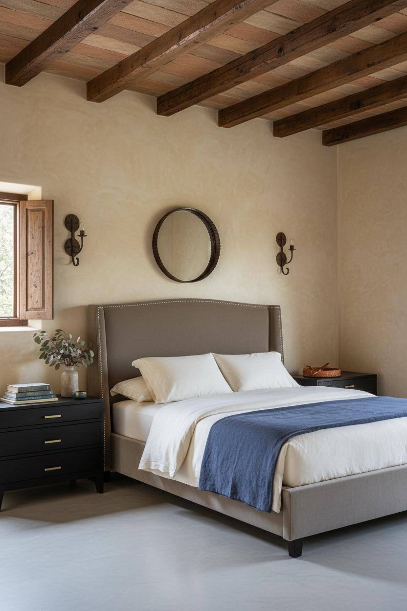 Spanish Mediterranean Bedroom Hacienda Beams