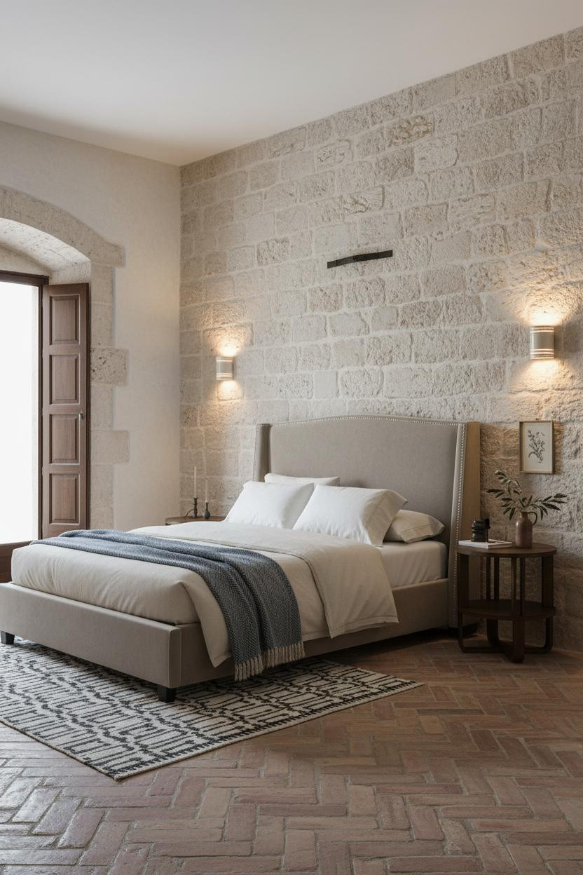 Spanish Mediterranean Bedroom Stone Accent