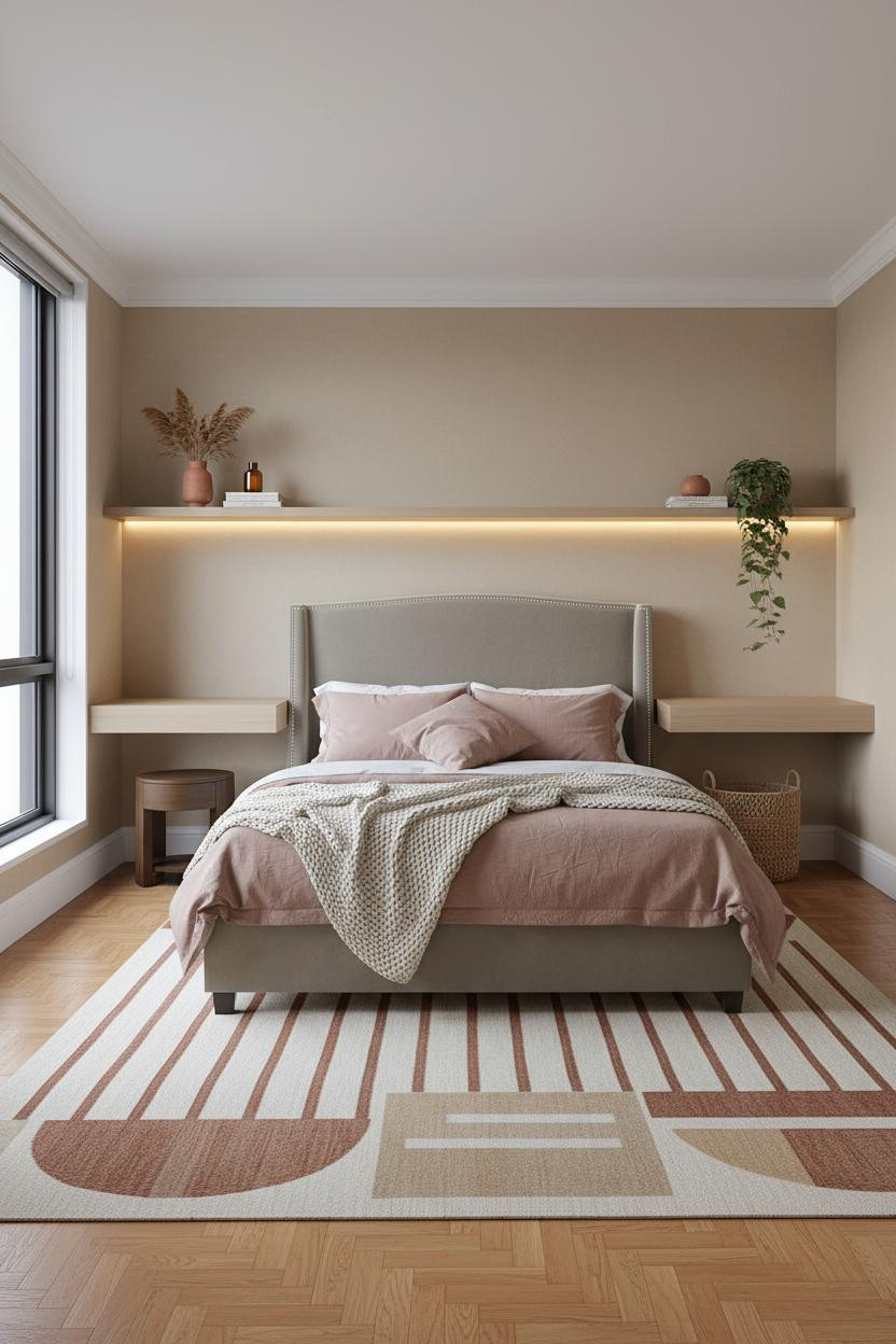 Cute Studio Apartment Floating Shelf Design