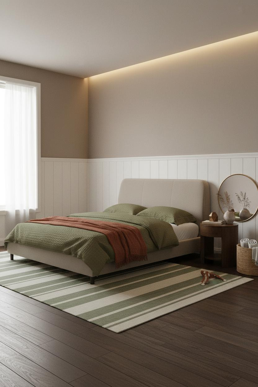 Cute Studio Apartment Wainscoting Bedroom Design